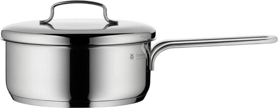 Minipan met coperatura metallica, piccolo, 16 cm, 1,2l, acciaio inox lucidato, induzione, stivabile, ideale per piccole porzioni o singoli nuclei familiari