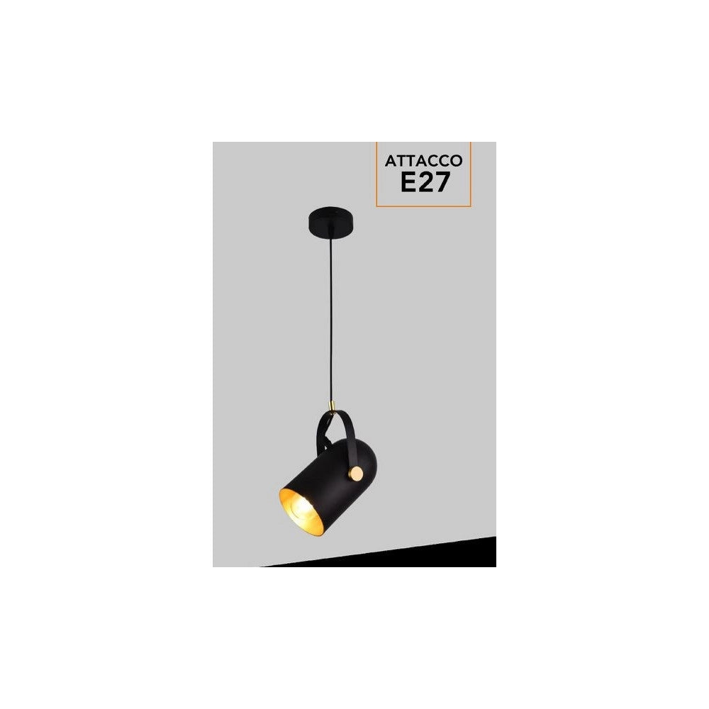 Trade Shop - Lampadario A Sospensione Da Soffitto Design Con Paralume Orientabile Attacco E27 Ip20 A21 - Nero