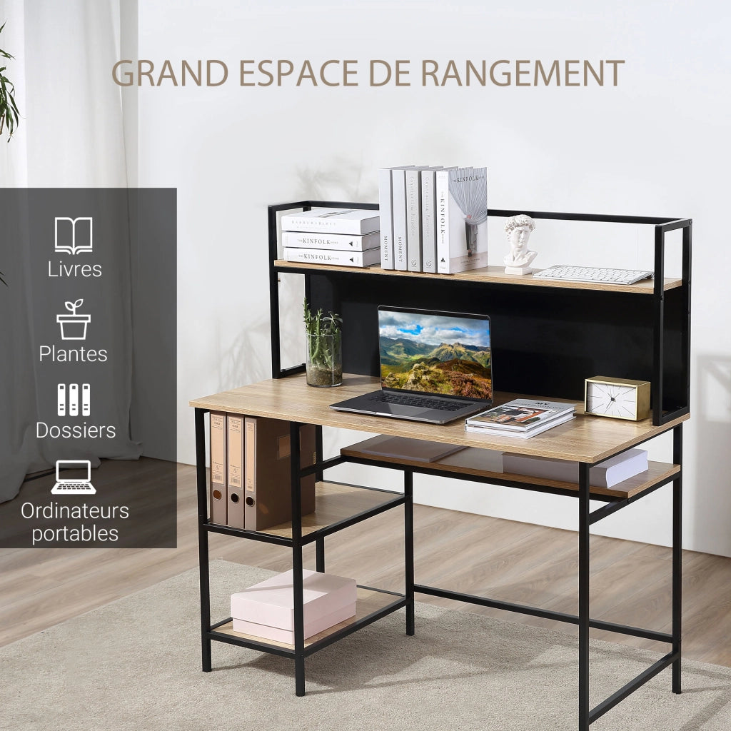 Scrivania con ripiani e cassetto ¨C Zephmum ¨C Legno rovere e nero 120x53x126 cm