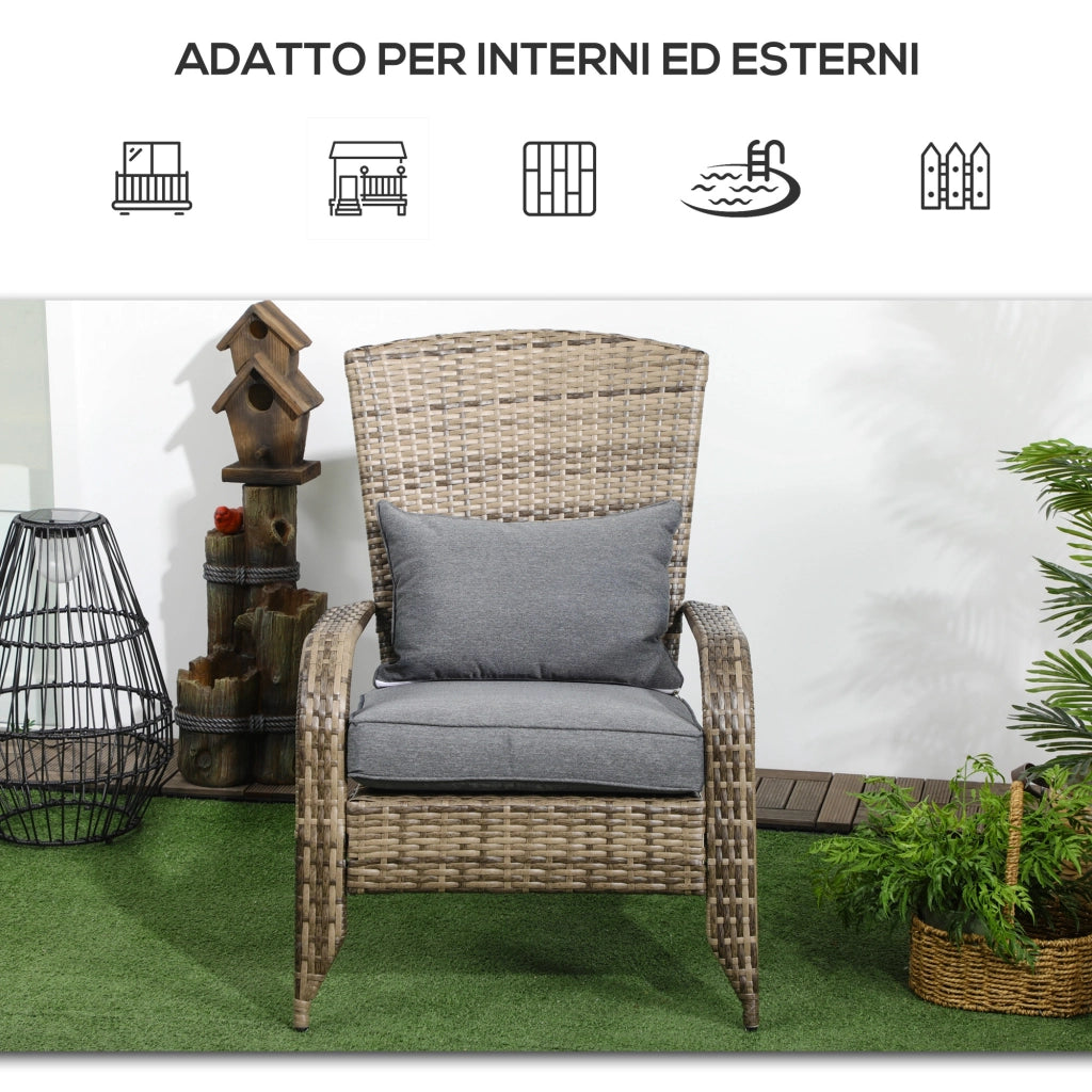 Sedia da Giardino con Braccioli ¨C zephmum ¨C in Rattan e Acciaio, Marrone e Grigio, 64x80x90 cm