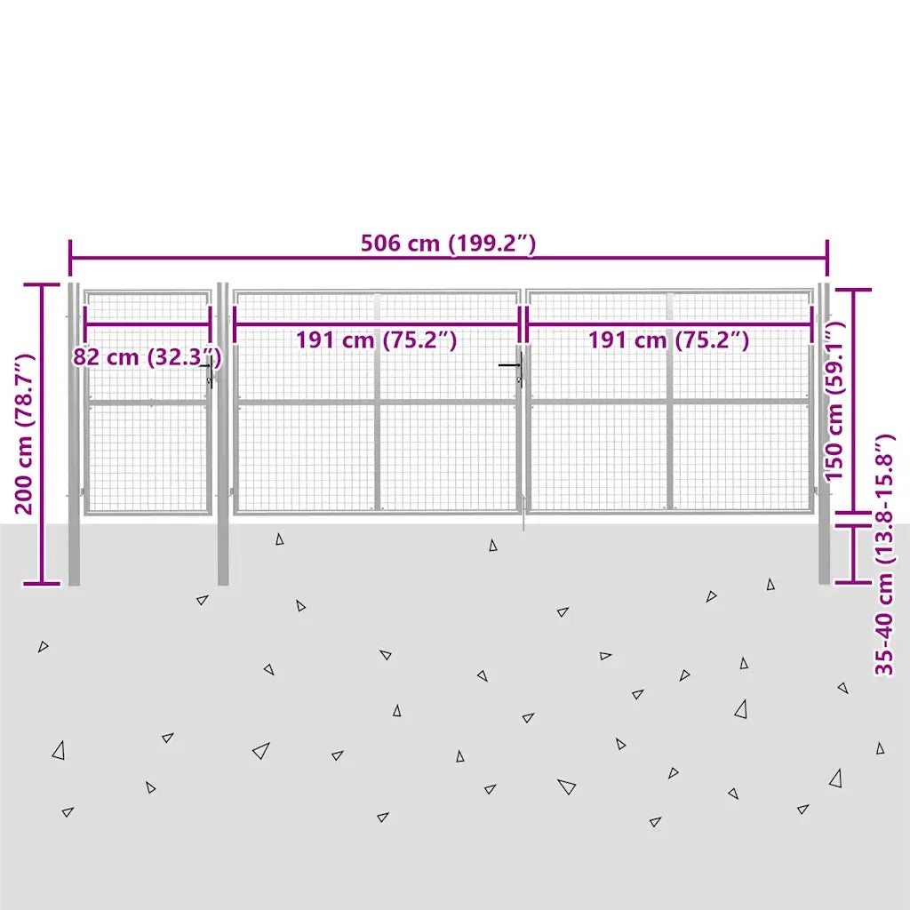Cancello per Giardino in Acciaio 500x150 cm Argento