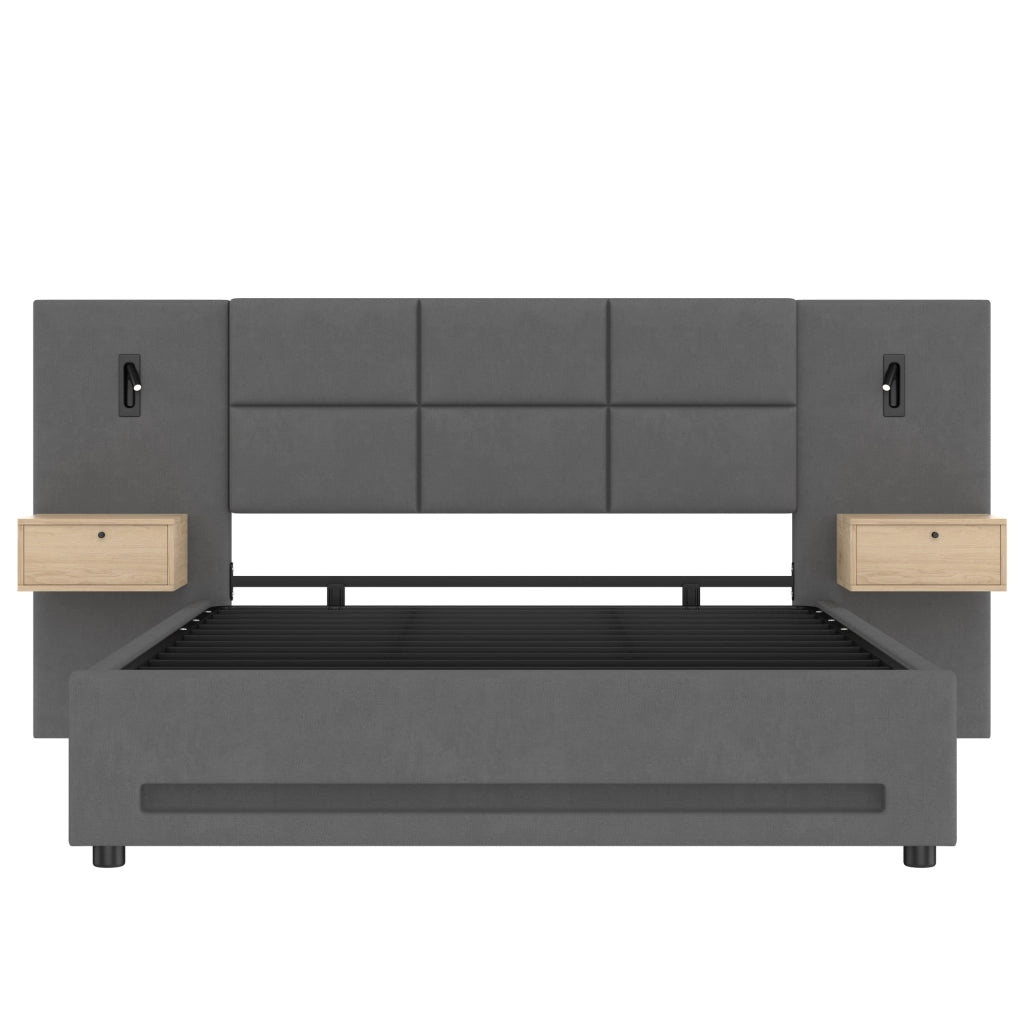 Letto matrimoniale 160x200 cm in velluto grigio scuro con LED