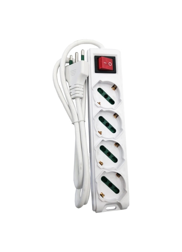 Multipresa Ciabatta Elettrica 4 Schuko 10/16A Bianca con Interruttore