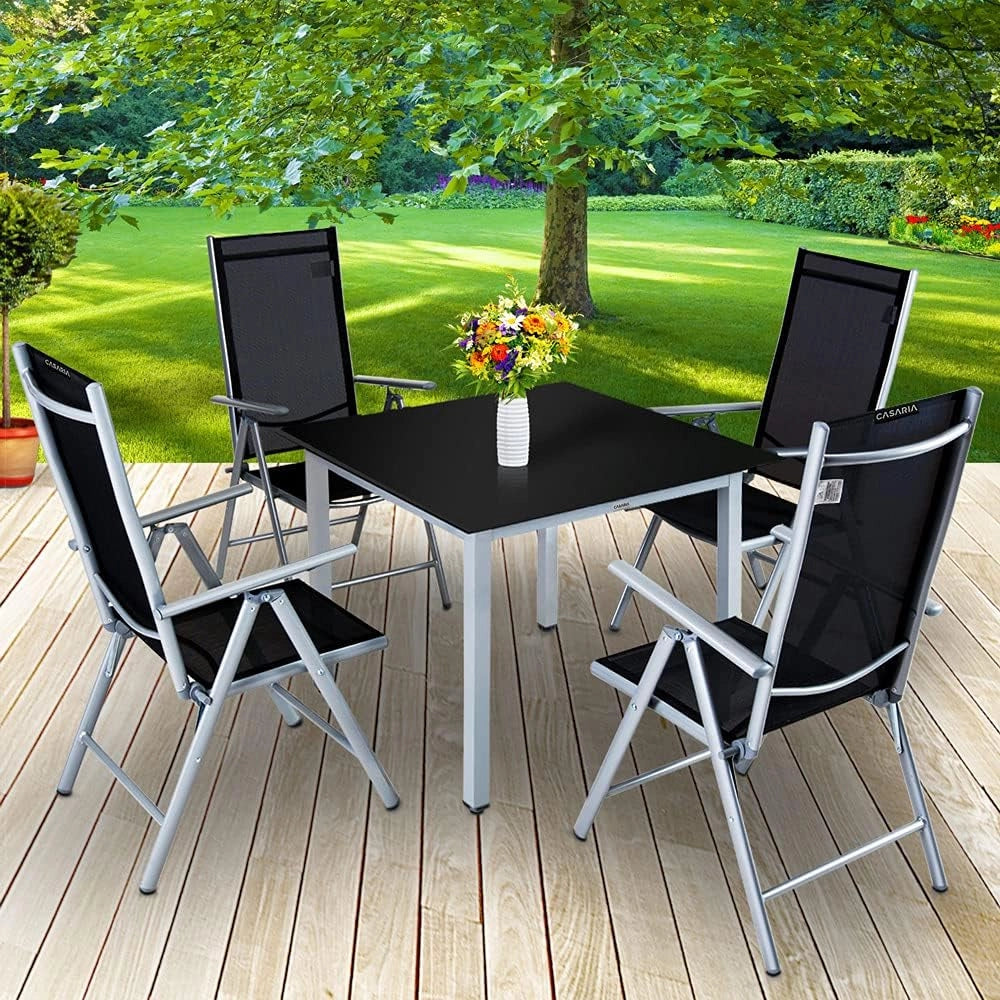 Gruppo Sedute Bern 4+1 in Alluminio Sedie Regolabili con Schienale Alto Pieghevoli Tavolo Resistente Set Salottino Esterno