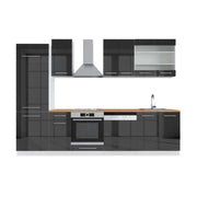 Cucina componibile Fame-Line Antracite lucido/Bianco 300 cm, PL Rovere Vicco