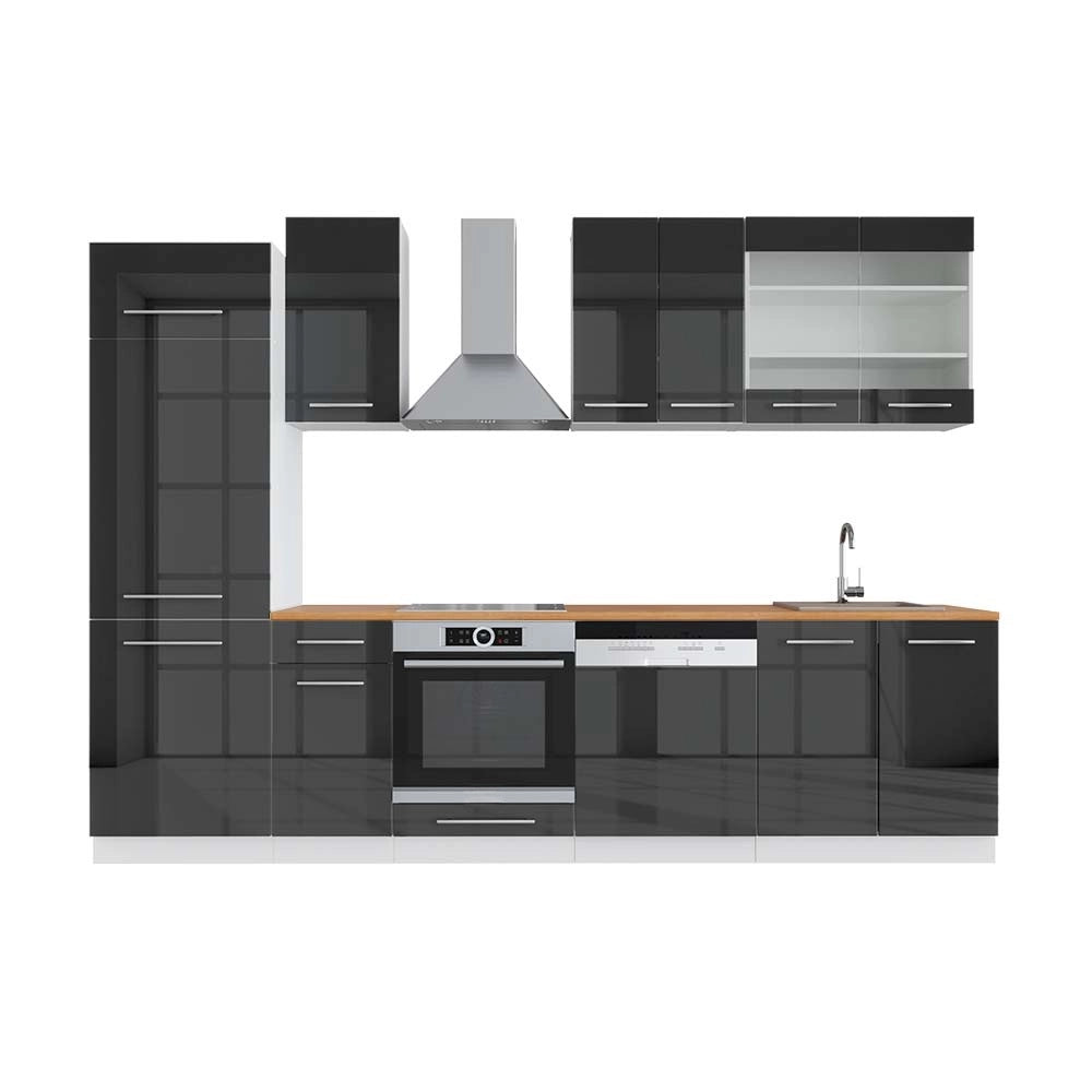 Cucina componibile Fame-Line Antracite lucido/Bianco 300 cm, PL Rovere Vicco