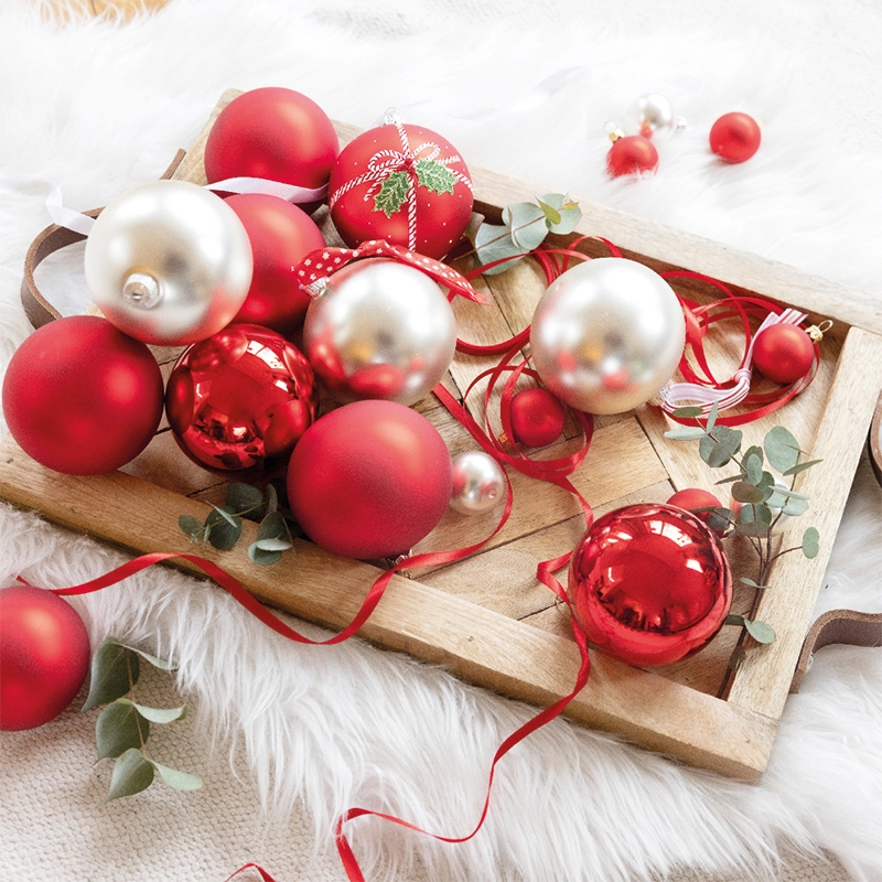 Box Da 4 Palline Di Natale Rossa Opaca 10 Cm
