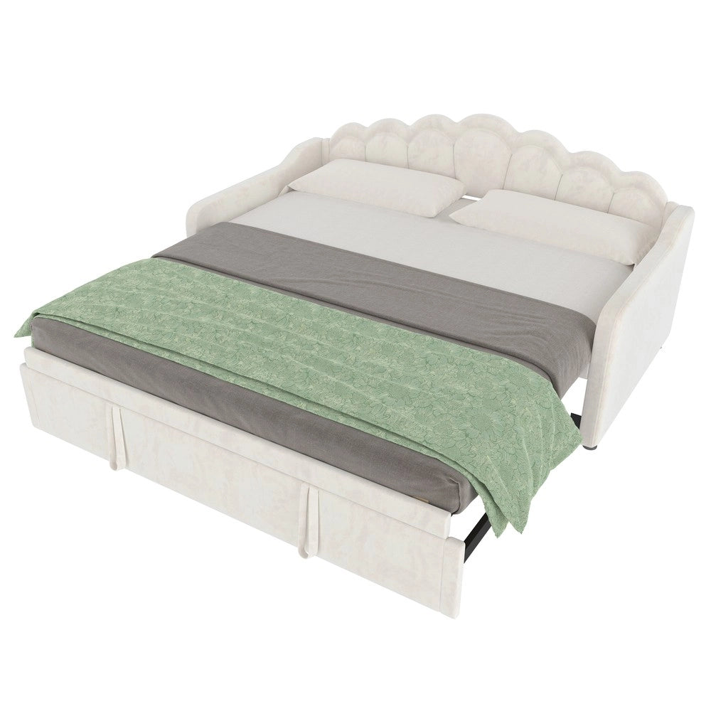 Letto Singolo Estraibile Divano Matrimoniale con LED ¨C MINIMAL ¨C Velluto Beige 90x200cm