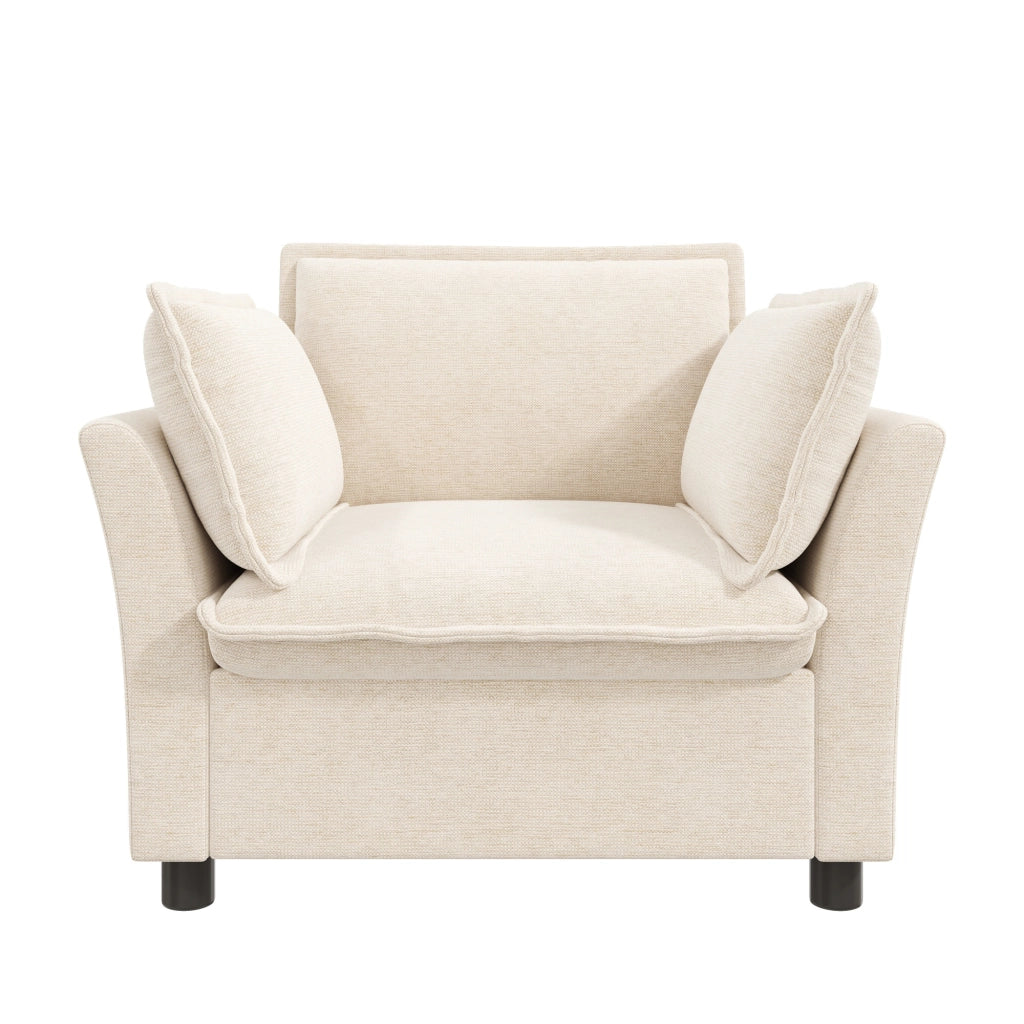 POLTRONA singola 90x81x87 cm Chenille beige con 2 cuscini
