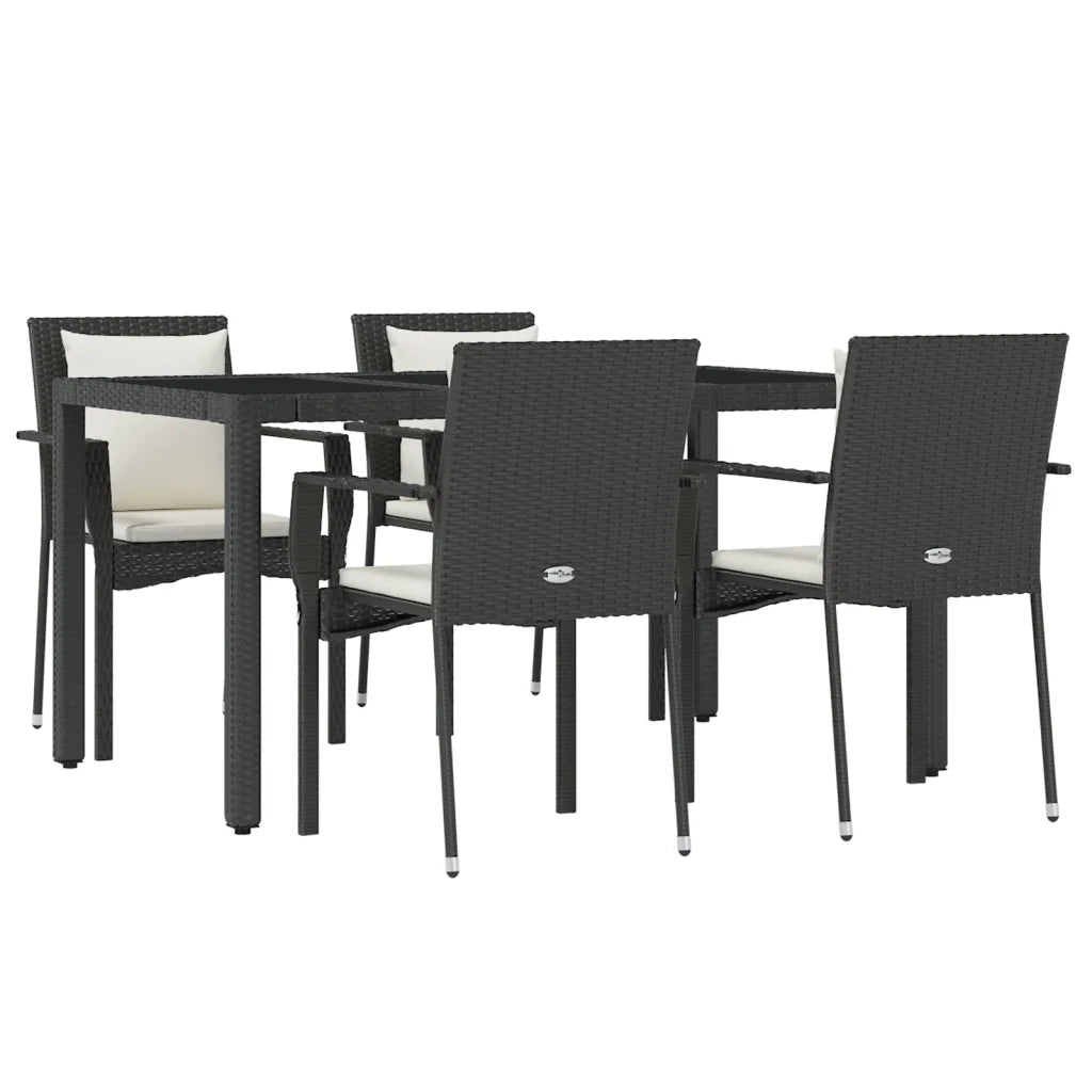 Set da Pranzo da Giardino 5 pz Nero con Cuscini in Polyrattancod mxl 76460