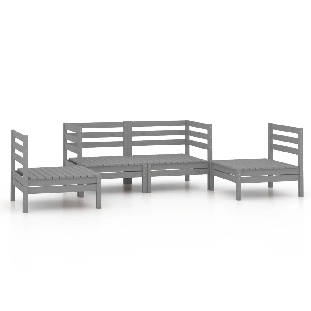 Set Divani da Giardino 4 pz Grigio in Legno Massello di Pino 3082524