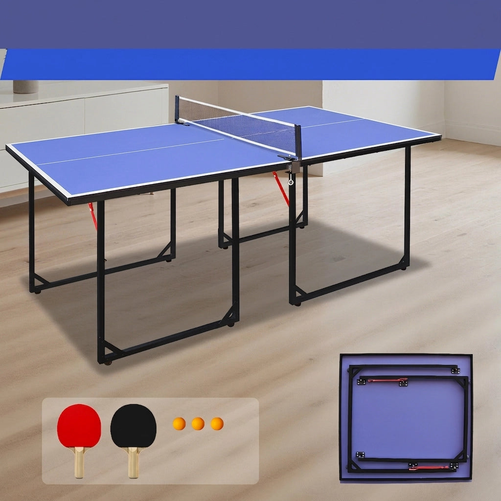 Tavolo da Ping Pong Pieghevole 6 FT 182×91×76;2 cm con Rete; 2 Racchette e 3 Palline; Blu Nero