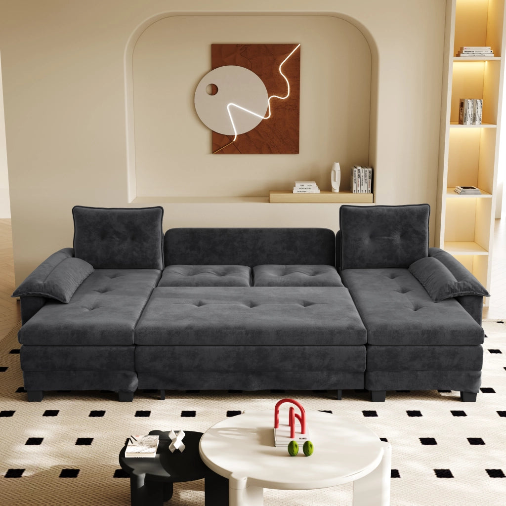 Divano Letto Angolare Modulare ¨C MINIMAL ¨C Grigio, con USB, Braccioli Rimovibili, 278 cm