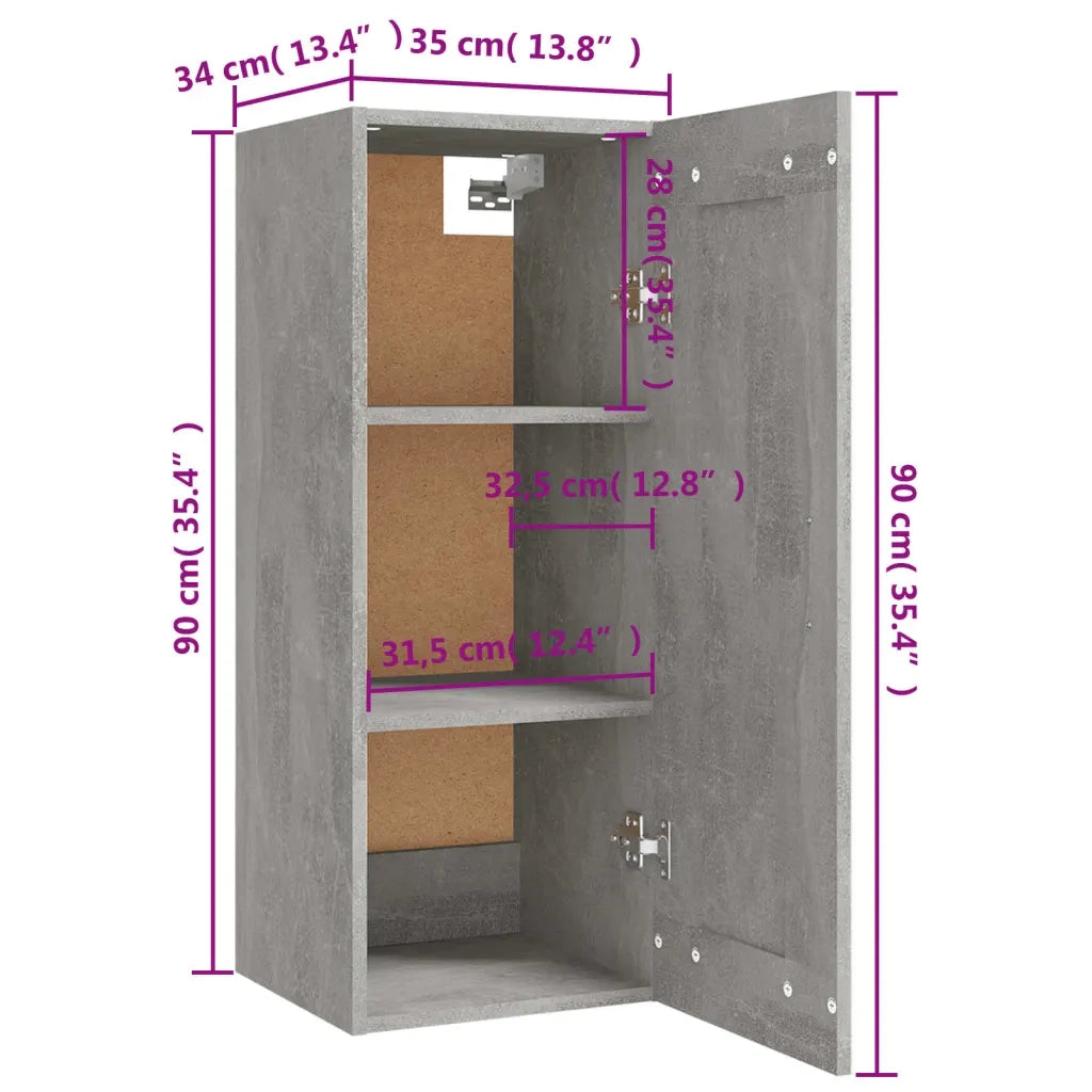 Armadietto a Muro Grigio Cemento 35x34x90 cm Legno Multistrato 812478