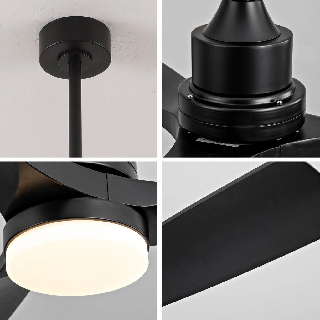 Ventilatore da soffitto 52 pollici in legno massiccio nero con luce LED; telecomando