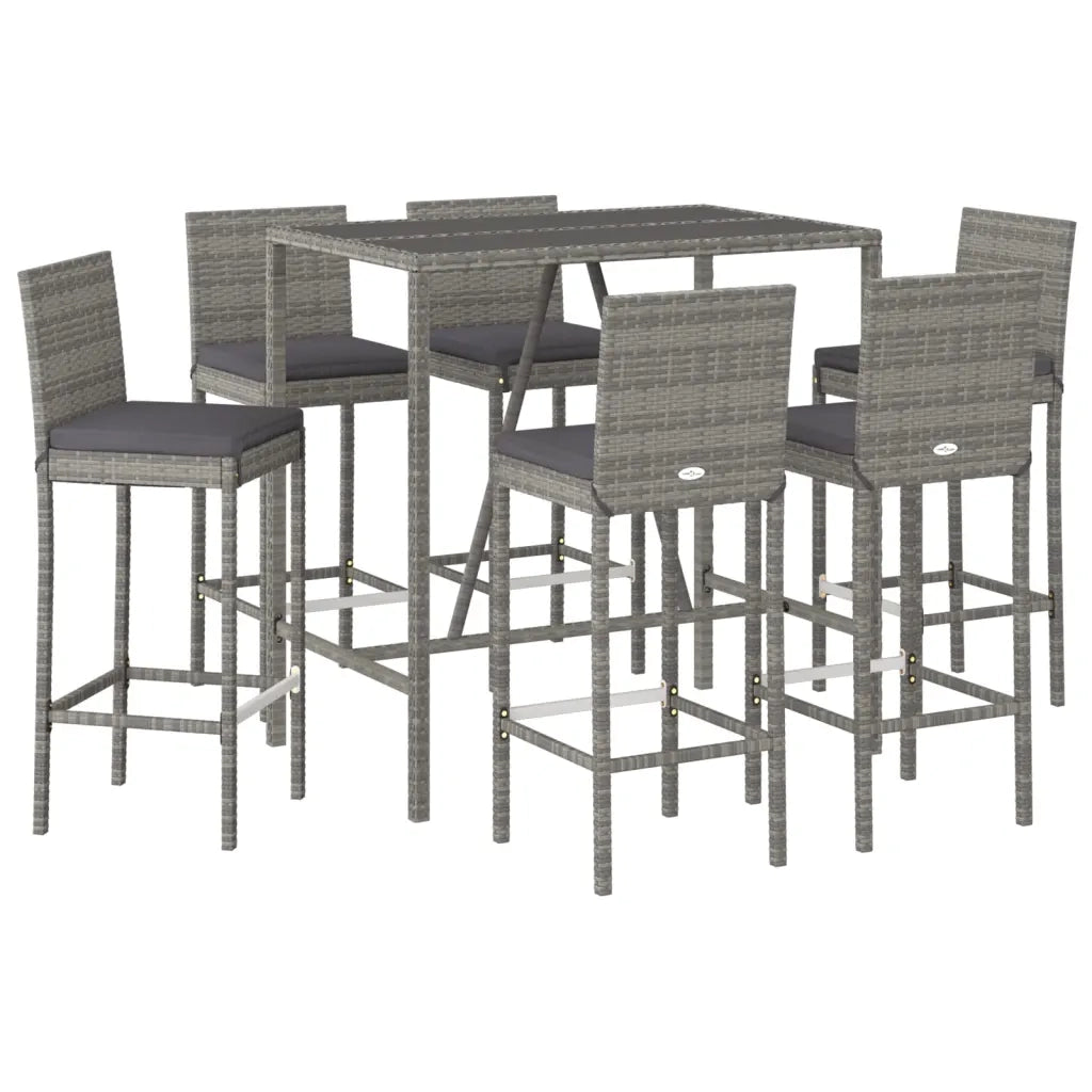 Set Bar da Giardino 7 pz con Cuscini in Polyrattan Grigiocod mxl 100661