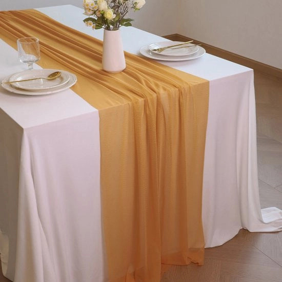 Tela da tavola trasparente in chiffon - 75x300cm Tela da tavola romantica in tulle - Decorazione da tavola in stile bohemien - Adatta per matrimoni, feste, docce di nozze, compleanni