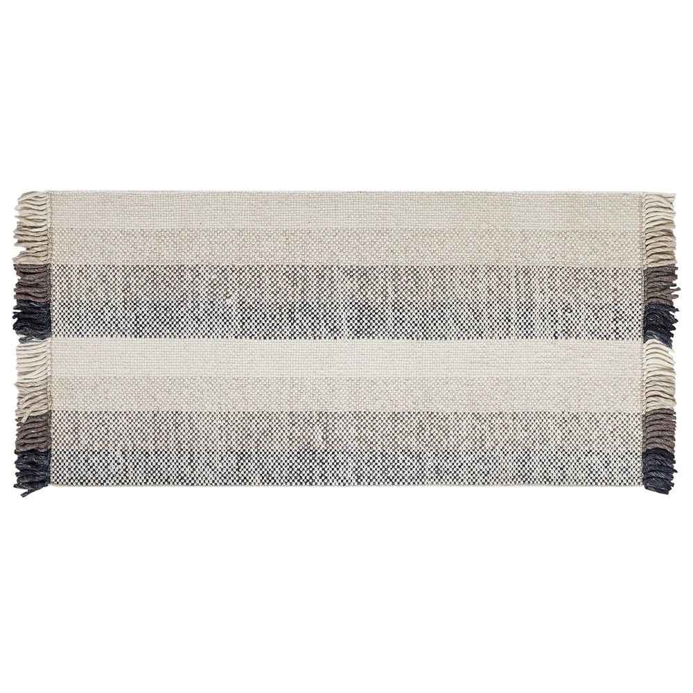 Tappeto in lana bianco sporco nero marrone 80 x 150 cm fatto a mano con nappe moderne