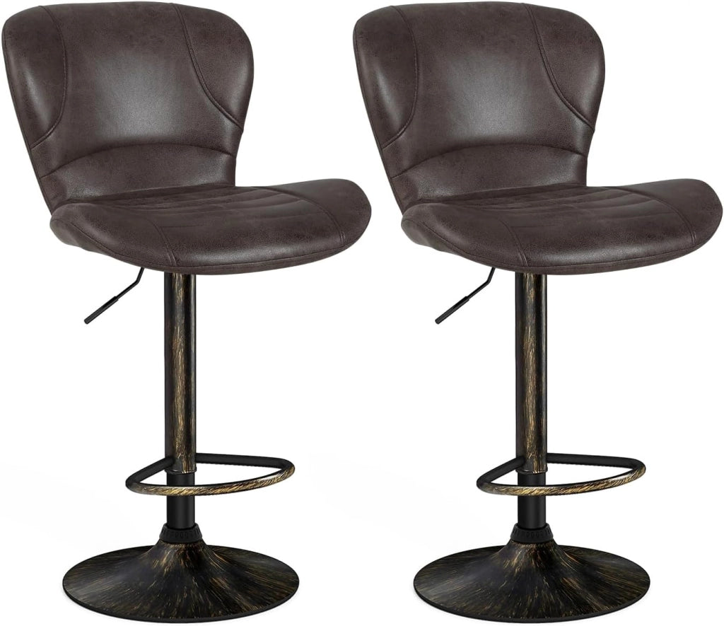 Set di 2 Sgabelli da Bar Moderno in Similpelle, Regolabile e Girevole a 360°, Sgabelli da Cucina con Schienale, Poggiapiedi, Sgabello Struttura in Metallo Stile Vintage da Casa (Marrone)