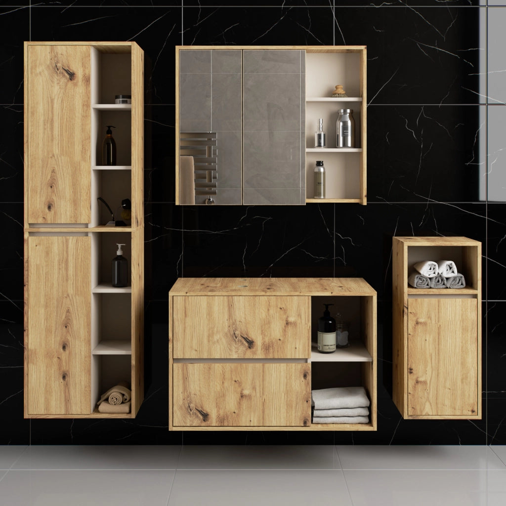 Set di mobili da bagno sospesi VAMI in Rovere Artisan con interno Kashmir con fori per lavabo da appoggio