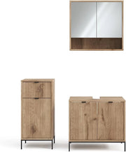 Set di mobili da bagno Eliza, Quercia vichinga, 70 cm, composto da mobile sottolavabo, specchiera e mobile medio