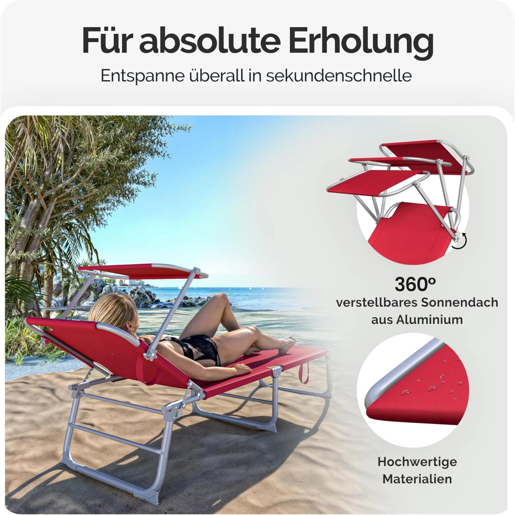 ® 2x Lettino Prendisole Pieghevole 195x60x30cm Acciaio Resistente Carico Max 150kg Tettuccio Parasole Sdraio da Giardino