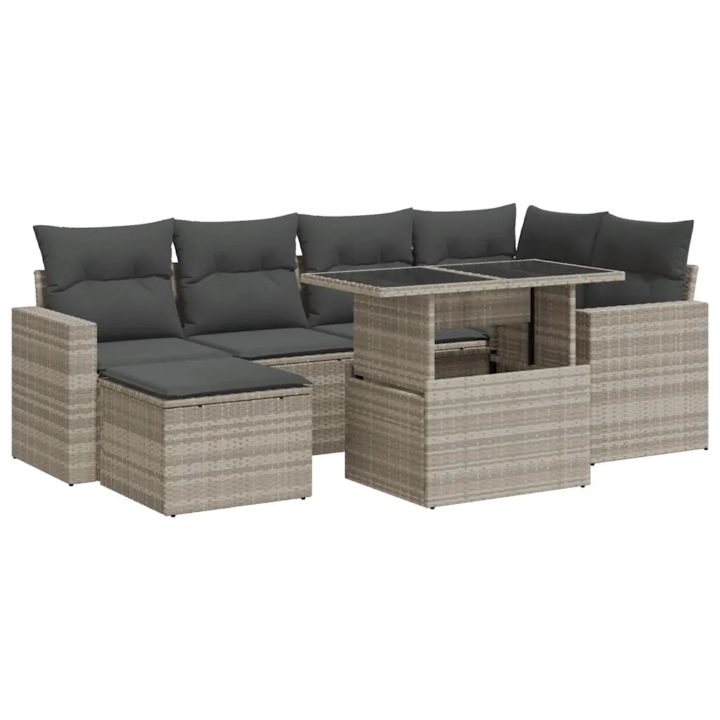 Set Divani da Giardino 7pz con Cuscini Grigio Chiaro Polyrattan 3326353