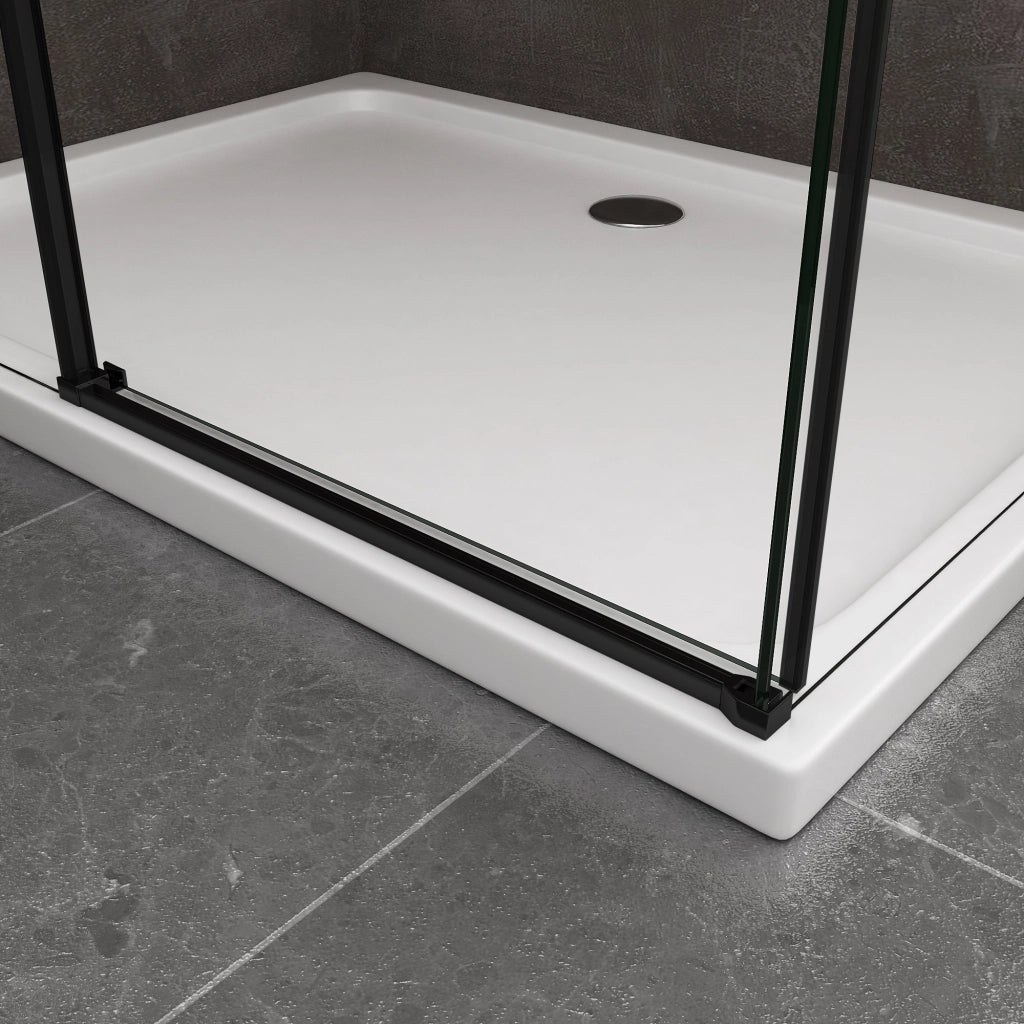 Box Doccia Ad Angolo Con Parete Fissa Laterale e Porta Frontale Con Chiusura Soft Close Ammortizzata H 200 8 MM Telaio Nero Opaco Cm 90 (88-90 ) x 150 (147-150)