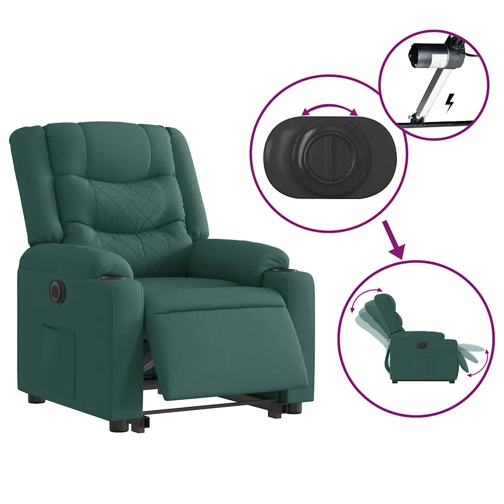 Poltrona Alzapersona Reclinabile Elettrica Verde Scuro Tessuto 3310278