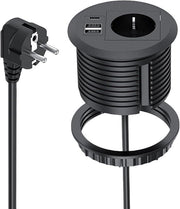 Contatto di immissione con USB - Scatola di presa per tavolo - Organizzazione di ufficio - Con USB C PD20W - 80 mm foro - Nero