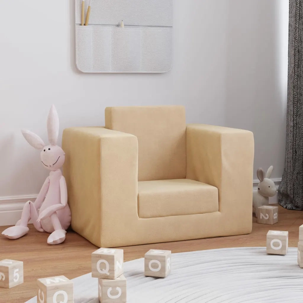 Divano per Bambini Crema in Morbido Peluche