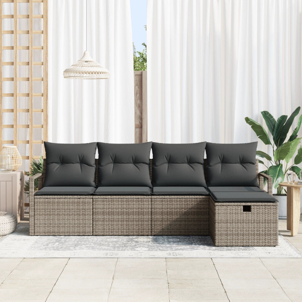 Set divano da giardino con cuscini grigi in polyrattan