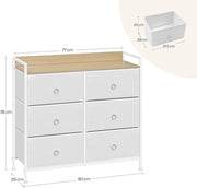 Cassettiere - Dresser - Cassettiere con 6 Cassetti in Tessuto - Solida e Stilizzata - Cassettiera Industriale - Metallo e Legno - Per Salotto - Camera da Letto - Hall - 80x29x78cm - Bianco