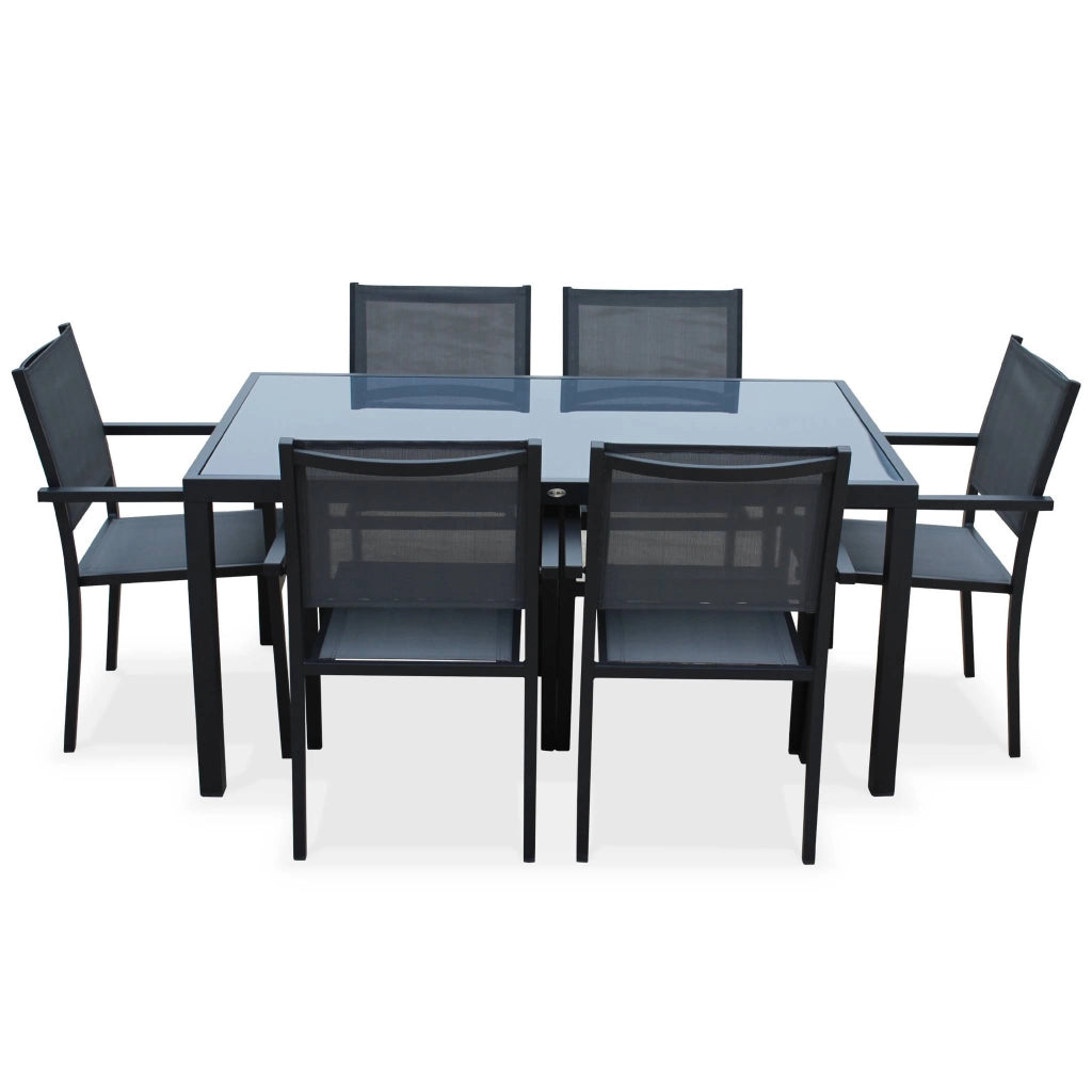Set tavolo da giardino in alluminio e textilene con 6 sedie, antracite