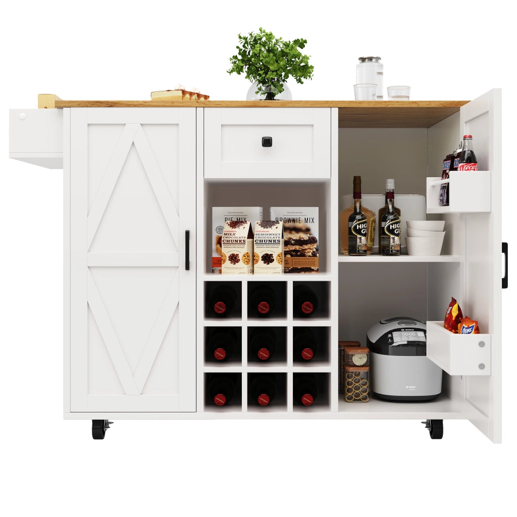 Isola da Cucina con 1 Cassetto; 2 Ripiani; 2 Ante e Piano Ribaltabile; in MDF; Bianco; 137;5 x 40 x 95;6 cm