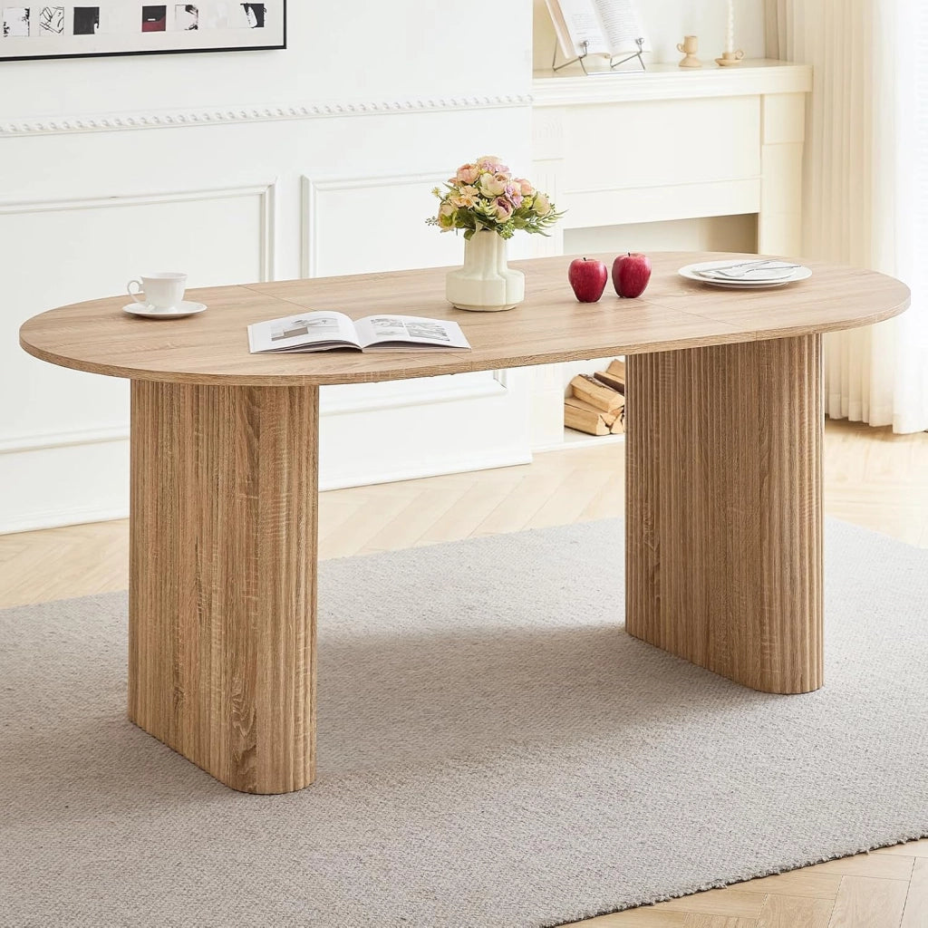 GrandCA HOME Tavolo da Pranzo Ovale in Legno, Tavolo da Cucina Moderno da 180 CM, Ampia Scrivania in MDF per 6-8 Persone (Marrone Chiaro)