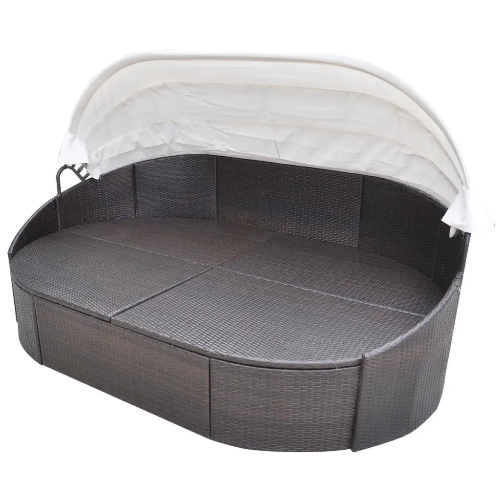 Lettino Prendisole con Baldacchino in Polyrattan Marrone 41831