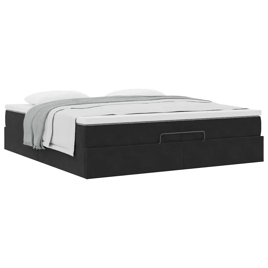 Struttura Letto Pouf con Materassi Nero 200x200 cm Velluto 3311209