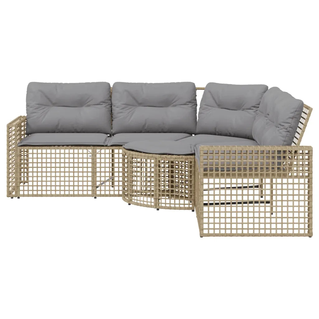 Divano da Giardino a L con Cuscini e Pouf Beige in Polyrattan