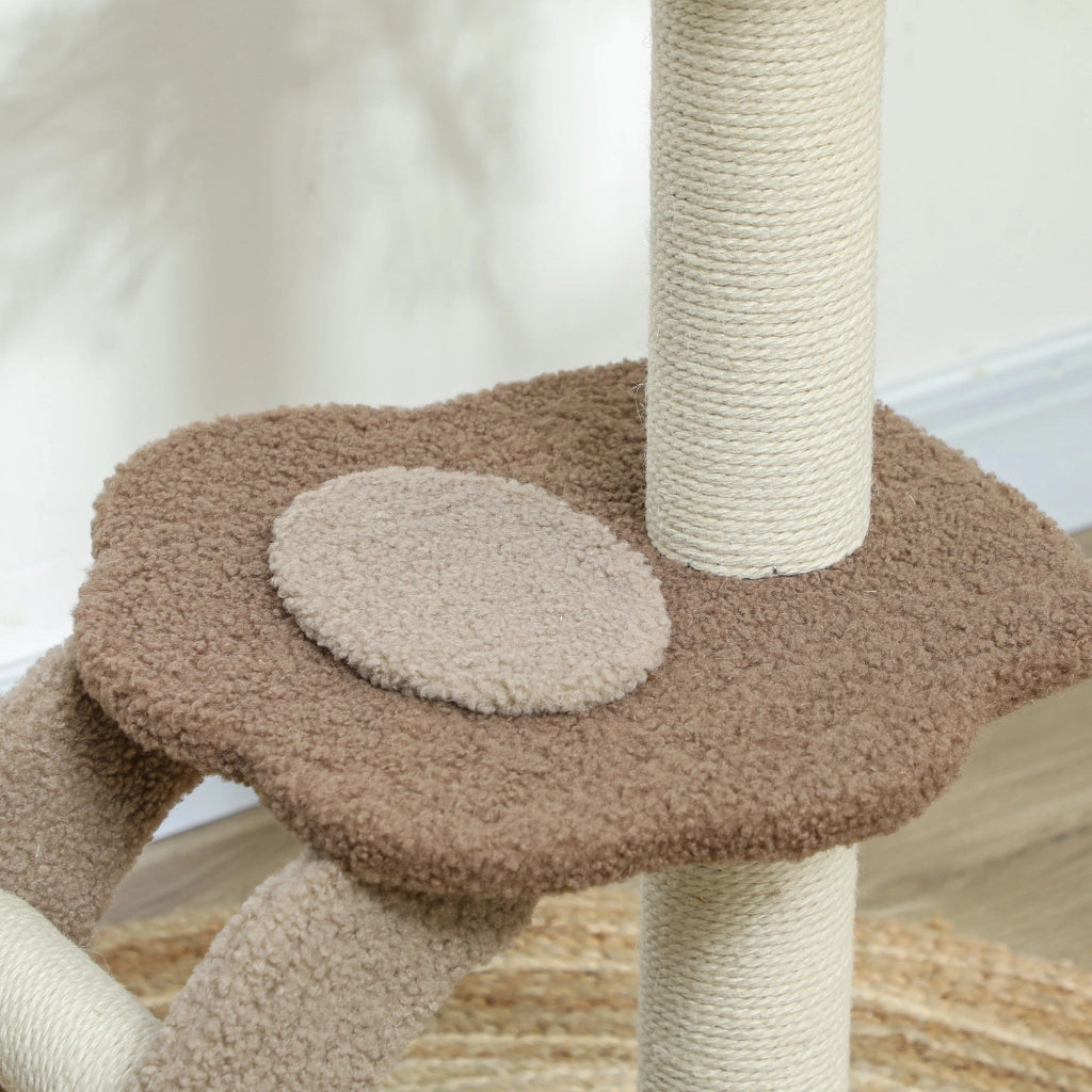 Albero Tiragraffi per Gatti 3 Livelli 48x40x88 cm Cuccia Rialzata in Juta e Peluche Bianco e Marrone