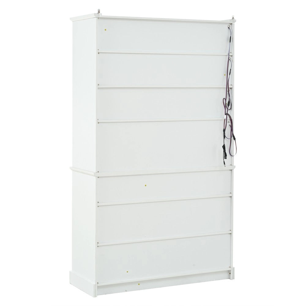 Scaffale vetrina con LED - Zephmum- 100x38x170cm Bianco con ante e cassetti
