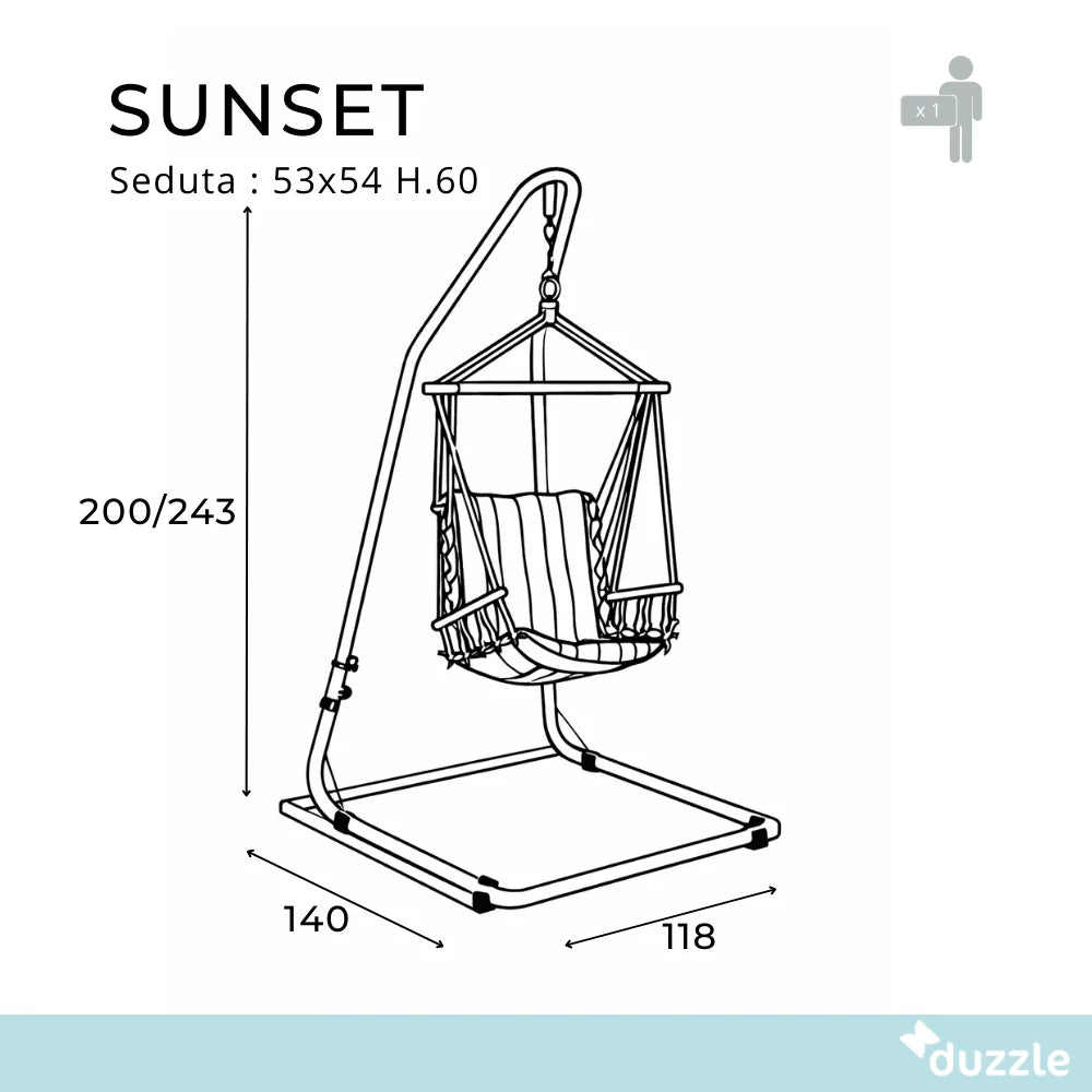 Amaca a poltrona con supporto Sunset a righe Blu H.200/243cm