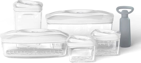 Set di conservazione alimentare con contenitore a vuoto SeeYoo da 5 pz, bianco - incl. pompa, contenitori alimentari con coperchi, contenitori alimentari, set di contenitori di conservazione - box per la preparazione delle pasti
