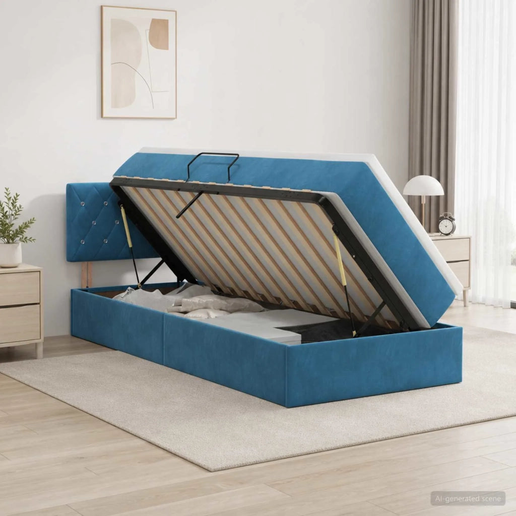 Letto con Contenitore Blu Scuro 100 x 200 cm Velluto 3458731