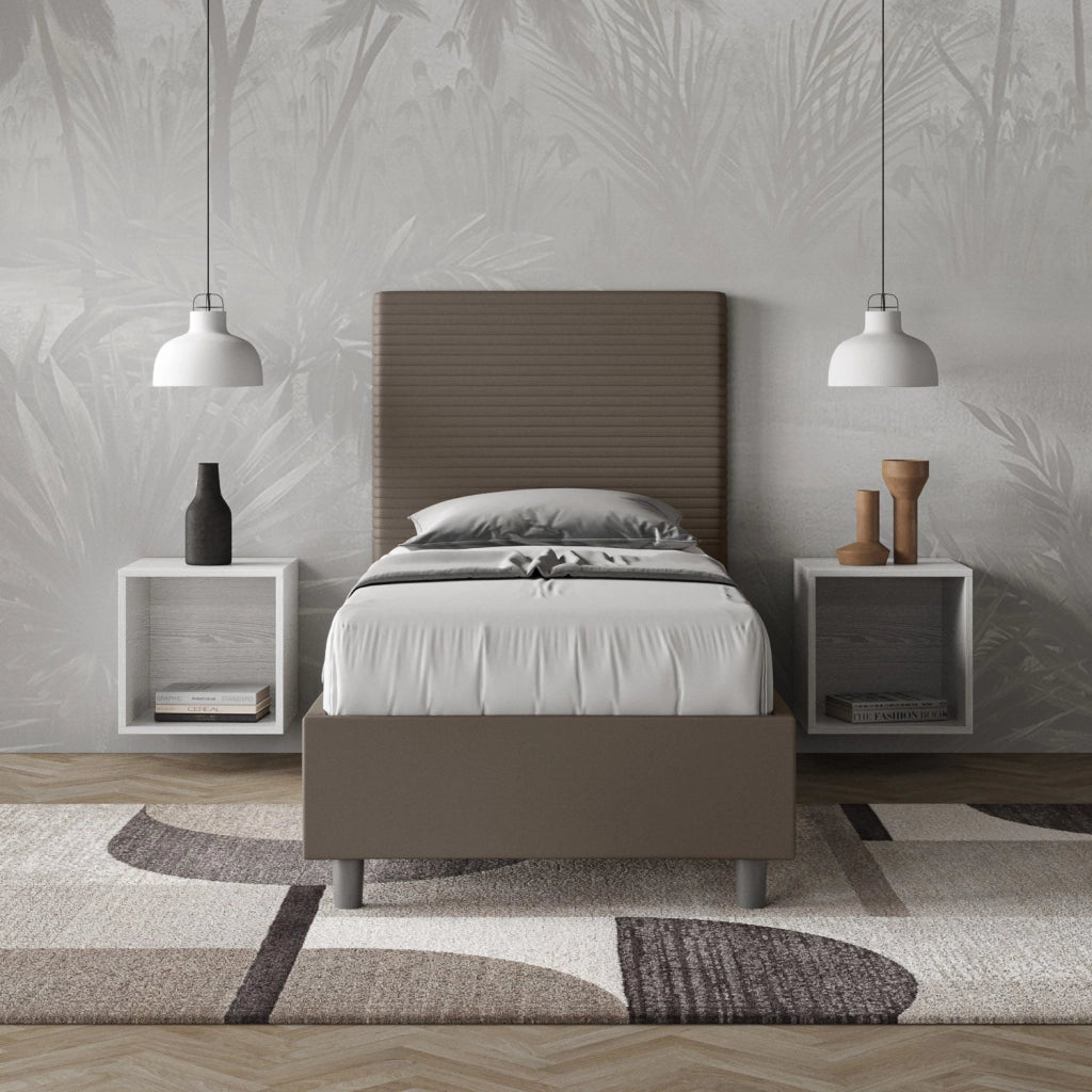 Letto Singolo 80x210 cm con Rete e Contenitore Focus Cappuccino
