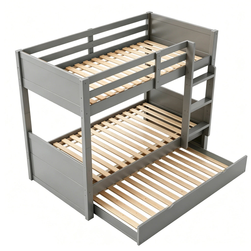 Letto a castello 90x200 cm convertibile in due letti singoli e con letto estraibile in legno grigio
