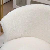 Sedia da Ufficio Regolabile in Altezza con Seduta Girevole e Rivestimento in Velluto Teddy, Bianco e Oro