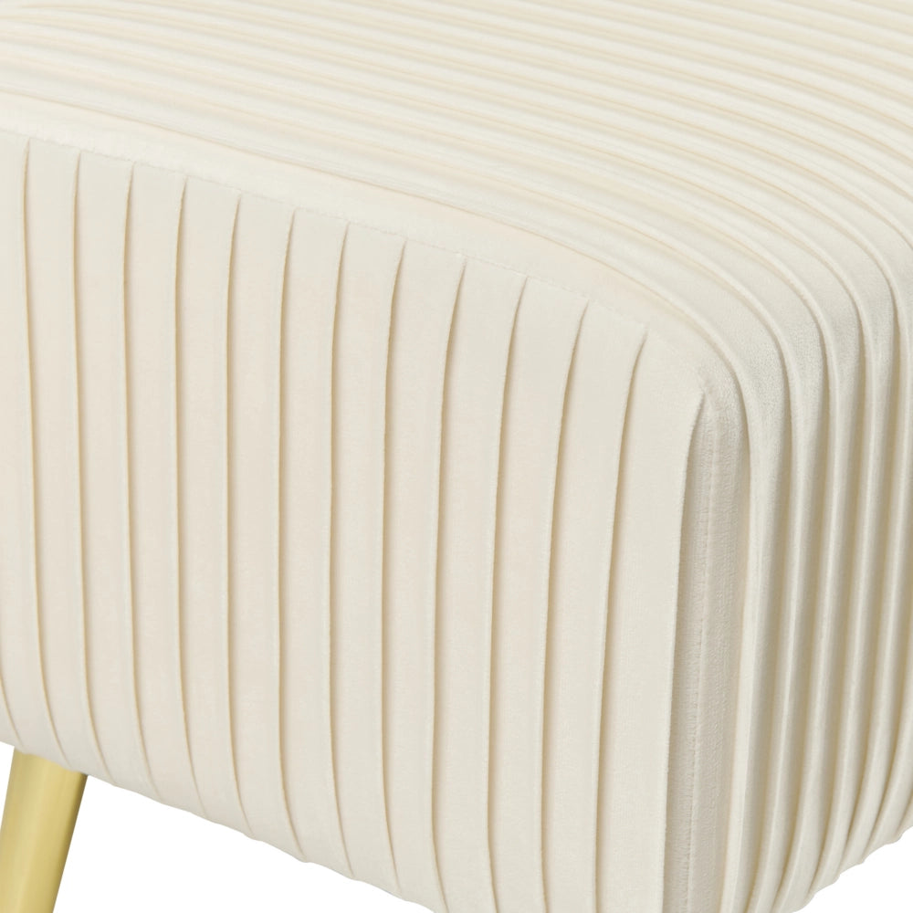 Panca Velluto Bianco Sporco Imbottito Gambe In Metallo dorato 118 cm Glamour Soggiorno Camera Da Letto Corridoio