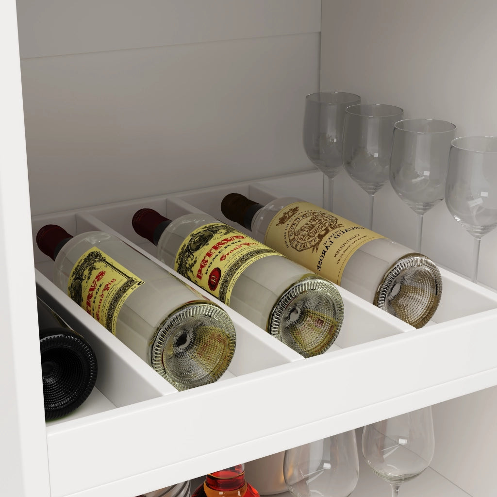 OKWISH Mobile Bar Girevole con 4 Cassetti e 3 Ripiani Aperti, Contenitore Modulare per Sala da Pranzo o Studio, MDF Bianco