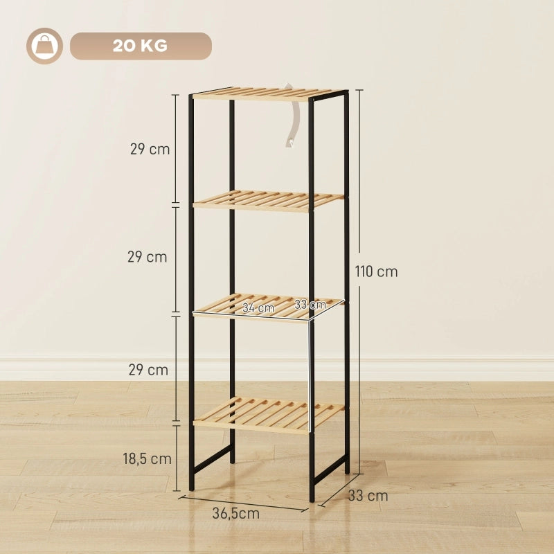 Scaffale a pavimento a 4 ripiani in bambÃ¹ e acciaio 36,5x33x110 cm, legno naturale